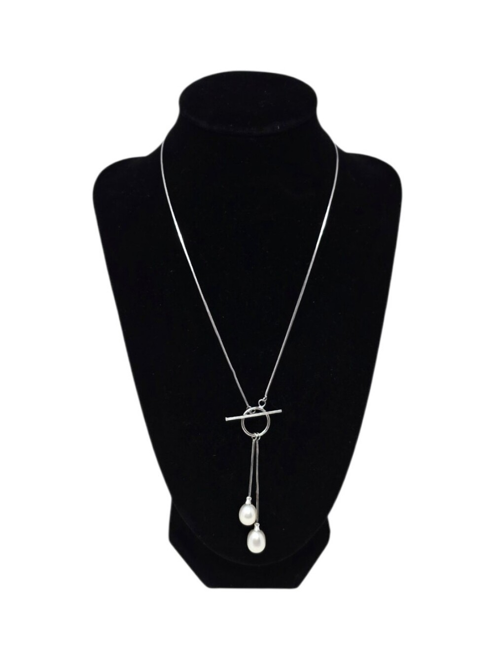 Freshwater Pearl Silver Tone Snake Chain Lariat Y Necklace 17"